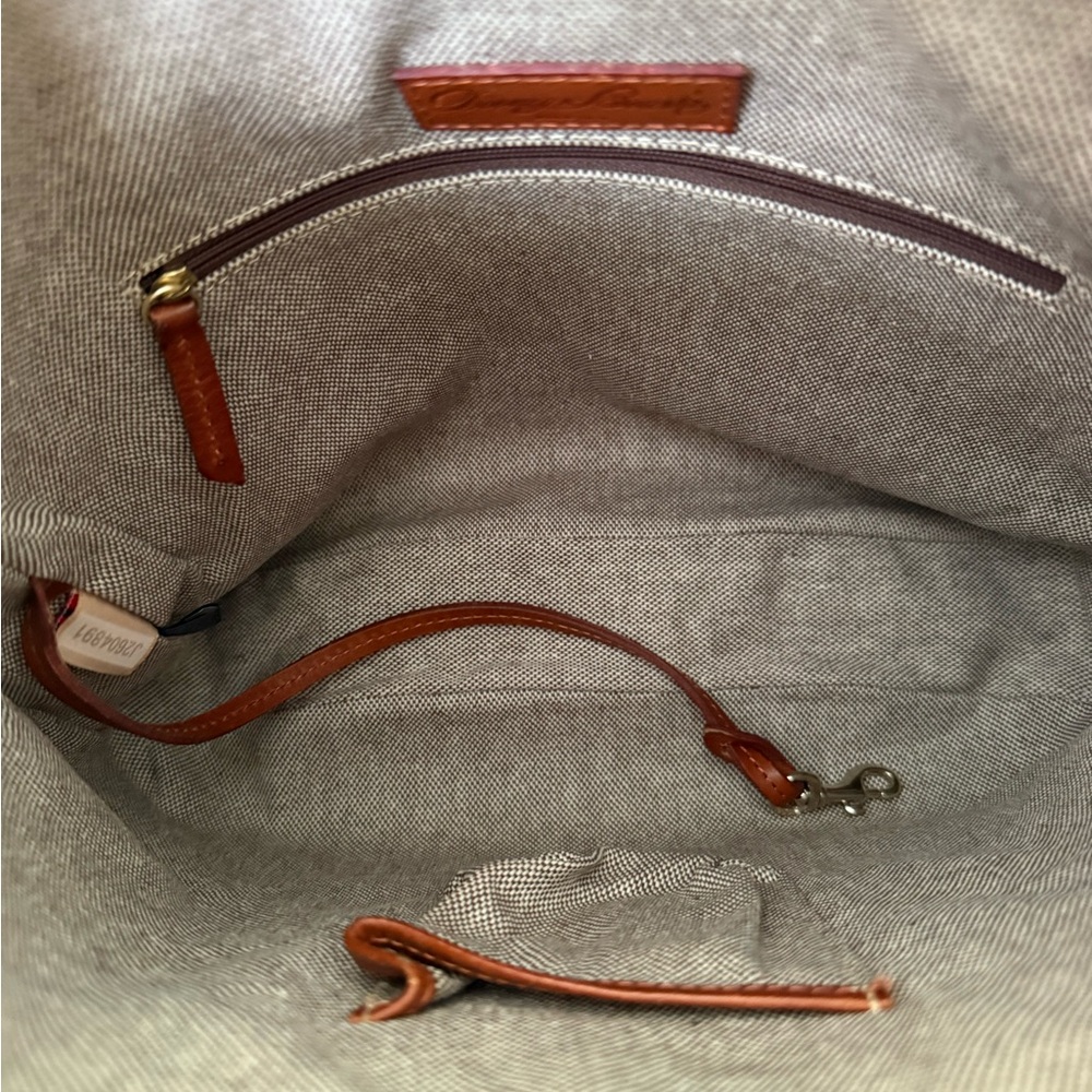 Dooney & Bourke White Leather Satchel with Brown Trim and Strap - Picture 8 of 10